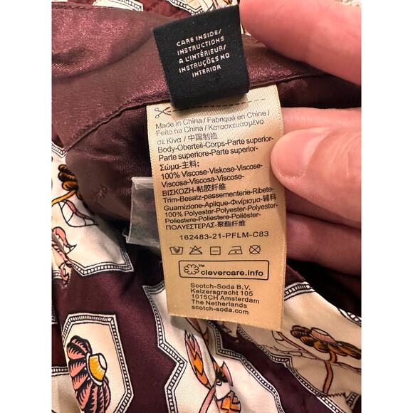 Scotch & Soda Sun Ray Satin Burgundy Floral Print Pleated Straight Leg Pants, S - Picture 5 of 16